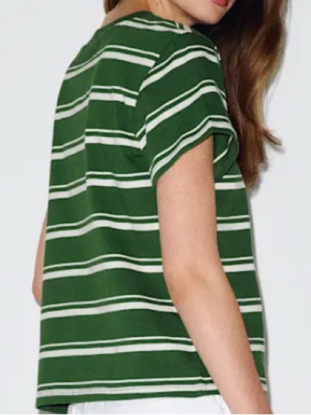 Reformation Rowan Crew Tee Laguna Stripe Green & Sz: Small Orig: $48 - Picture 5 of 6